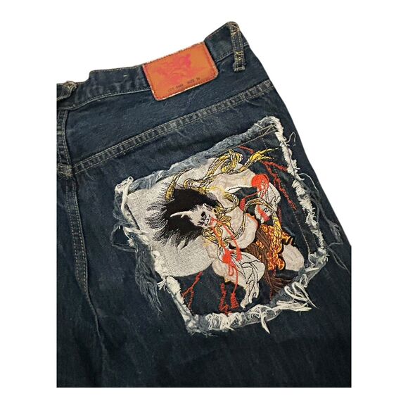 Kanji Premium Embroidered Oni Warrior Jeans Size 36 (Actual 34x30) Lot 0460 - Picture 8 of 12